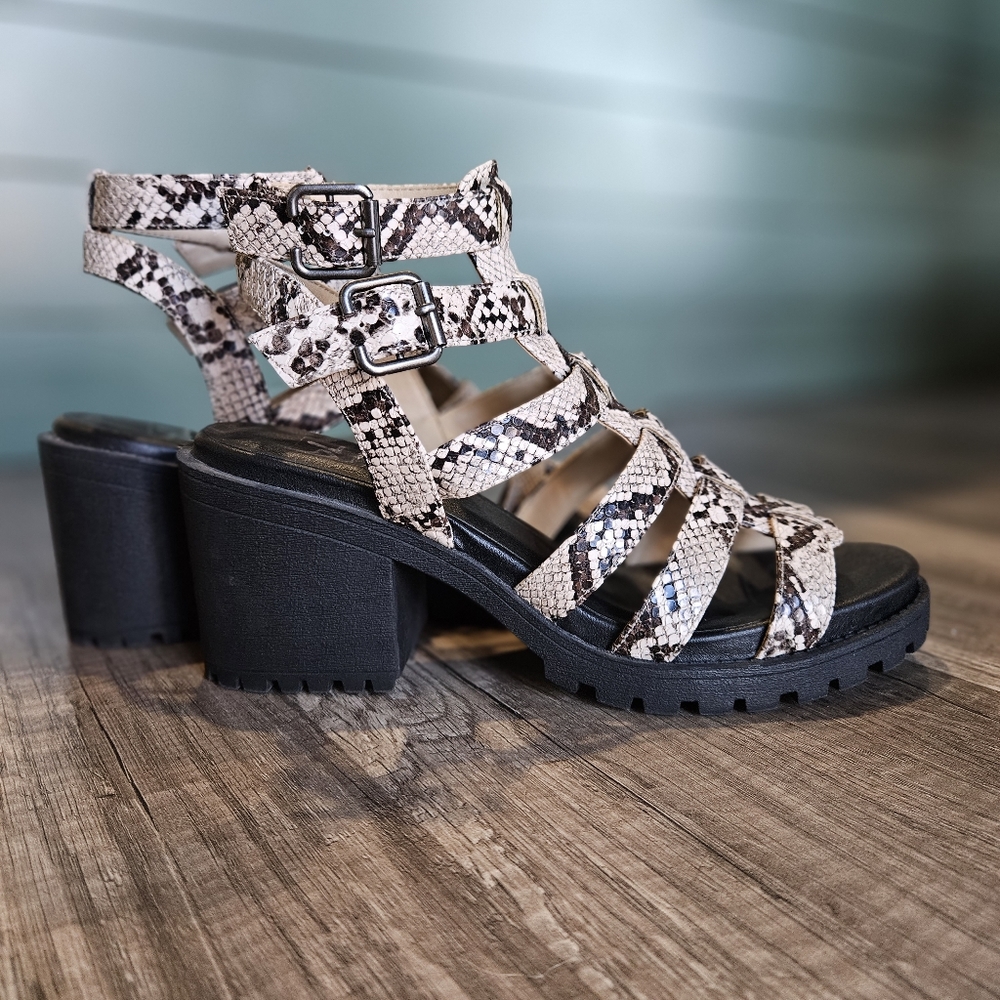 Dirty Laundry Snakeskin Strappy Platform Heels